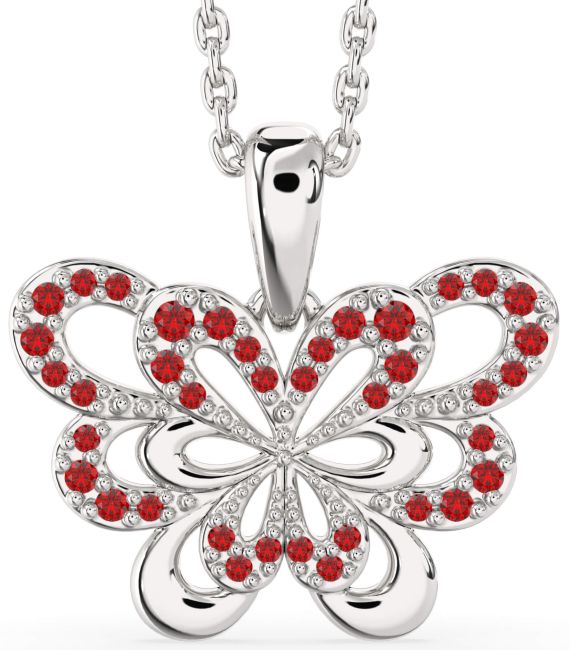 Ruby Silver Butterfly Necklace