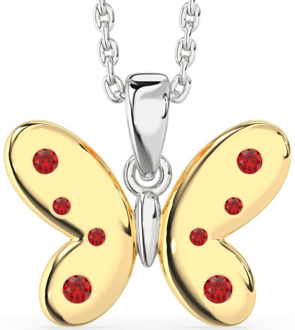 Ruby Silver & 10K gold Butterfly Necklace