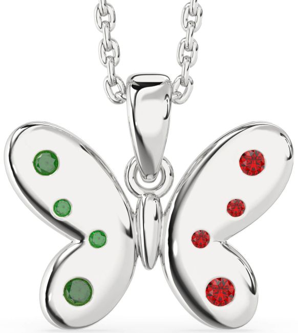 Emerald & Ruby Silver Butterfly Necklace