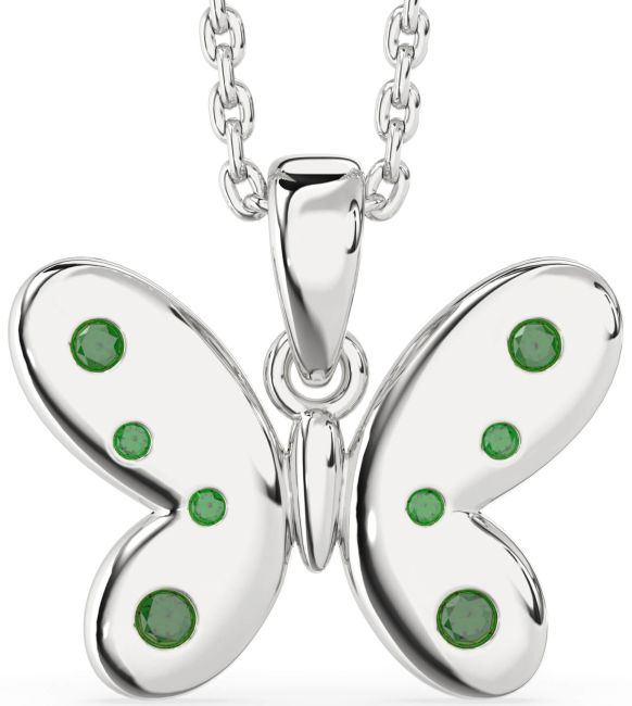 Emerald Silver Butterfly Necklace