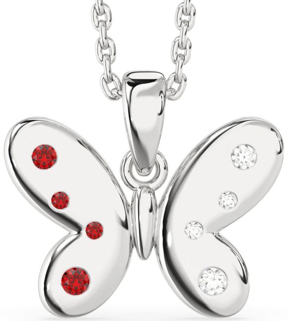Diamond & Ruby Platinum Butterfly Necklace