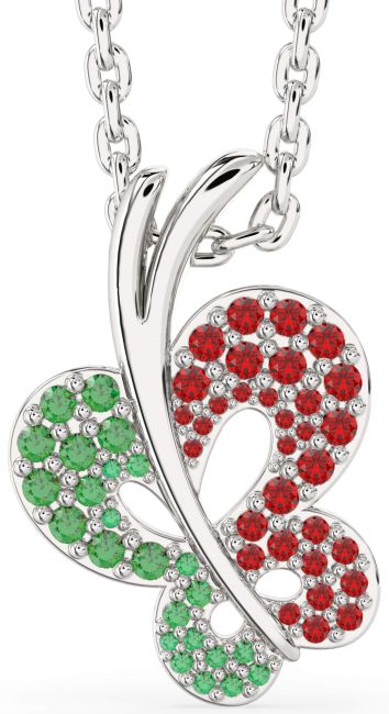 Emerald & Ruby Platinum Butterfly Necklace
