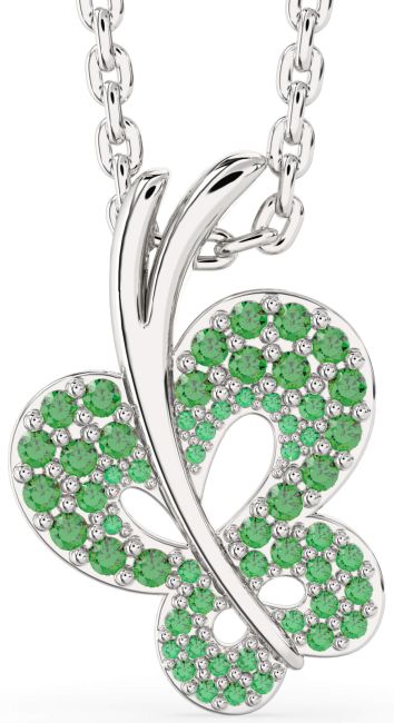 Emerald Silver Butterfly Necklace
