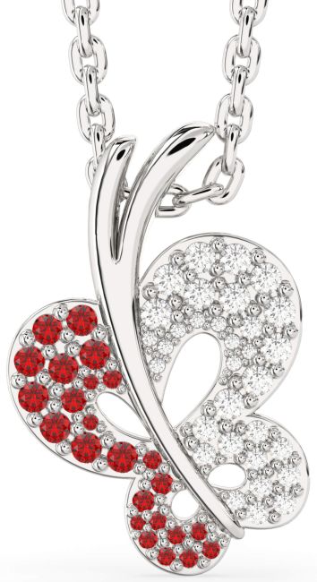Diamond & Ruby Platinum Butterfly Necklace