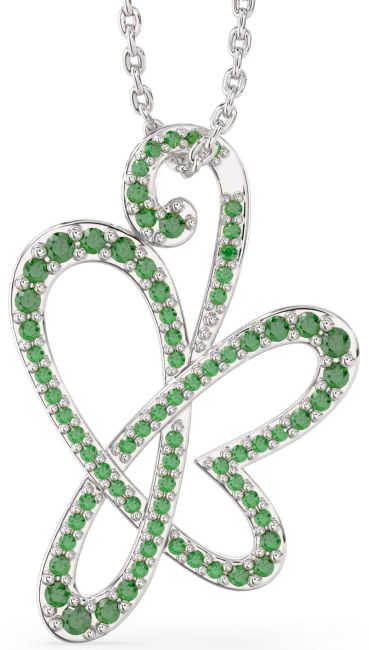 Large Emerald Silver Butterfly Necklace