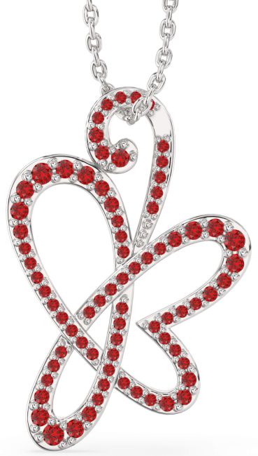 Large Ruby Silver Butterfly Necklace