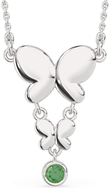 Emerald Silver Butterfly Necklace