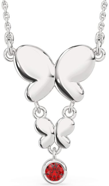 Ruby Silver Butterfly Necklace