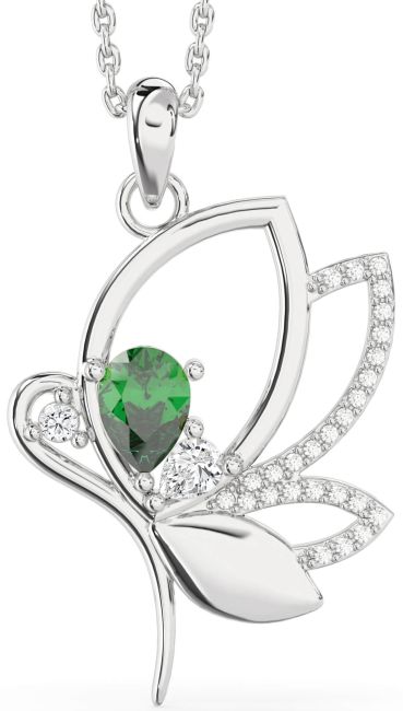 Diamond Emerald Platinum Butterfly Necklace