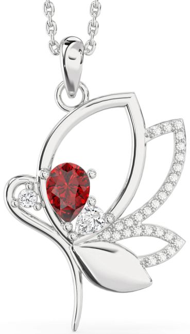 Diamond Ruby White Gold Butterfly Necklace