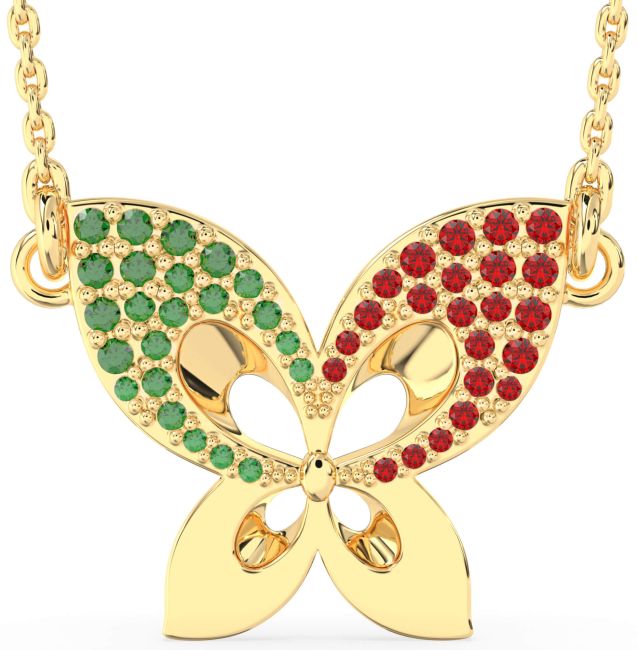 Emerald & Ruby Gold Butterfly Necklace