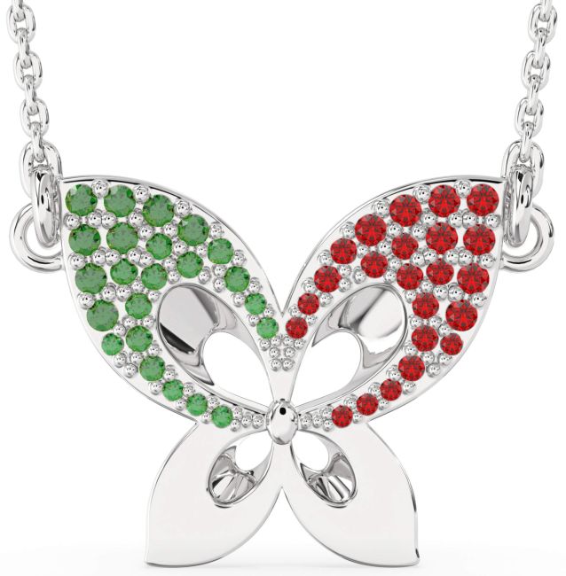Emerald & Ruby Silver Butterfly Necklace