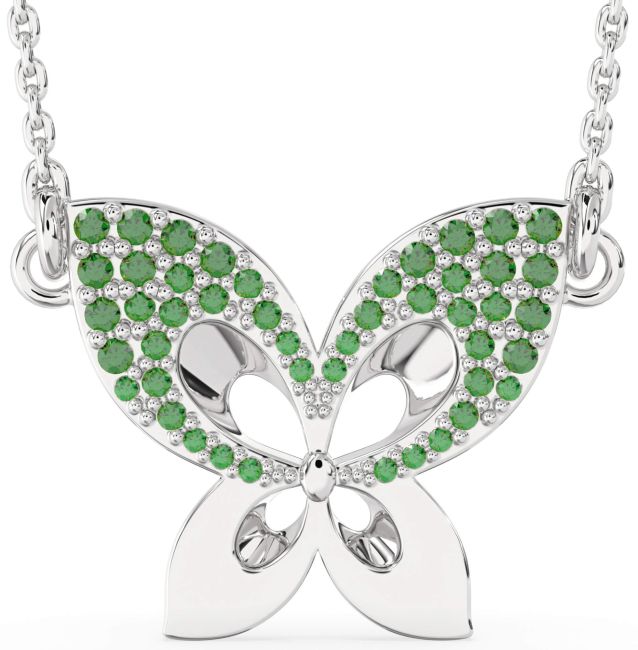 Emerald Silver Butterfly Necklace