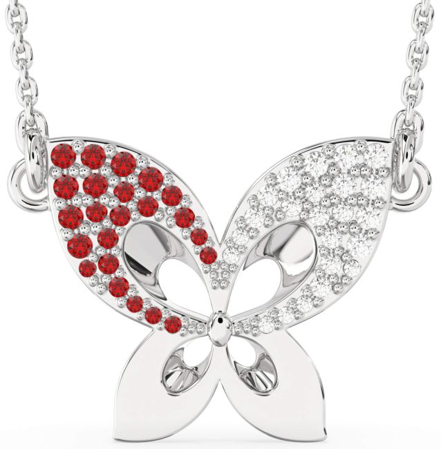 Diamond & Ruby Platinum Butterfly Necklace