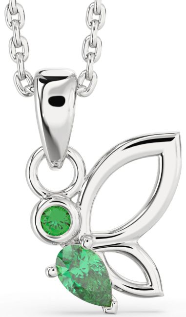 Emerald Silver Butterfly Birthstone Necklace