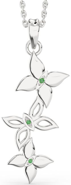 Large Emerald Silver Butterfly Necklace