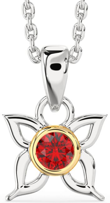 Ruby Silver & 10K gold Butterfly Necklace