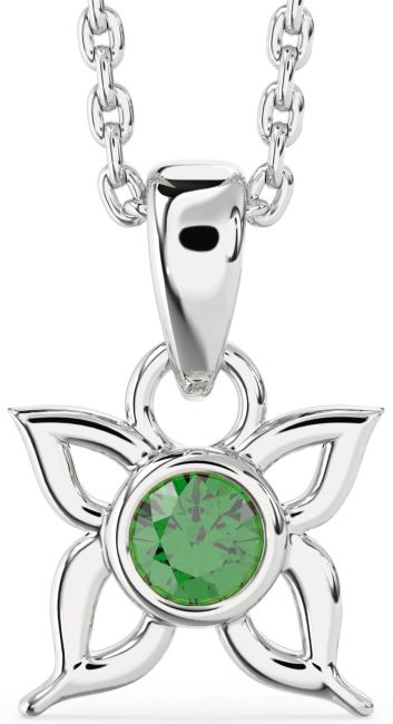 Emerald Silver Butterfly Necklace