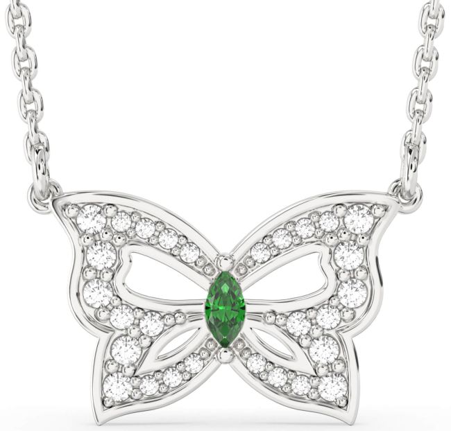 Emerald Silver Butterfly Necklace