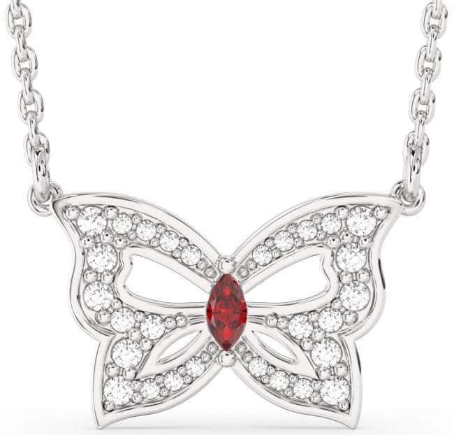Ruby Platinum Butterfly Necklace