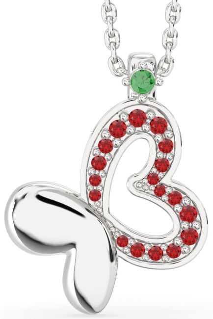 Emerald & Ruby Silver Butterfly Necklace