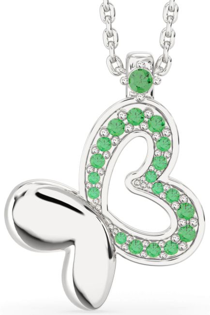 Emerald Silver Butterfly Necklace