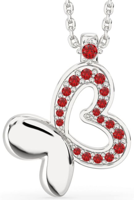 Ruby Silver Butterfly Necklace