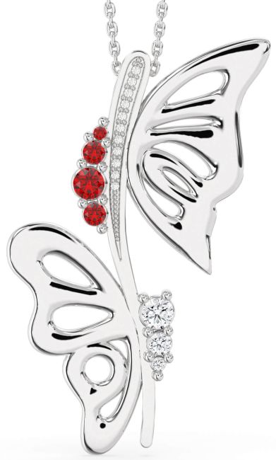 Large Diamond Ruby Platinum Butterfly Necklace