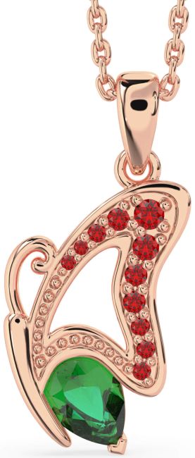 Emerald & Ruby Rose Gold Butterfly Necklace