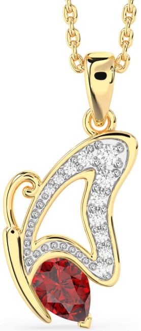 Ruby Gold Silver Butterfly Necklace