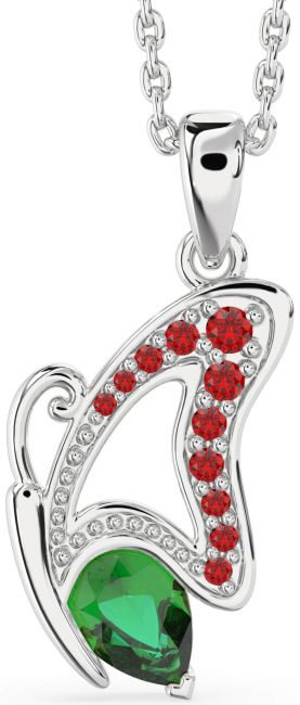 Emerald & Ruby Platinum Butterfly Necklace