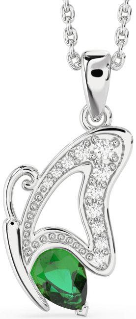 Emerald Silver Butterfly Necklace