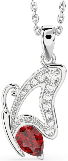 Ruby Silver Butterfly Necklace