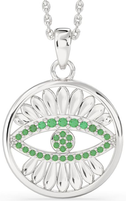 Emerald Silver Evil Eye Necklace