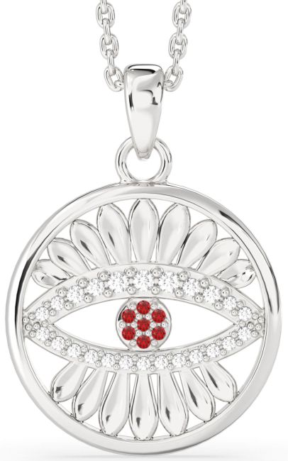 Diamond & Ruby Silver Evil Eye Necklace