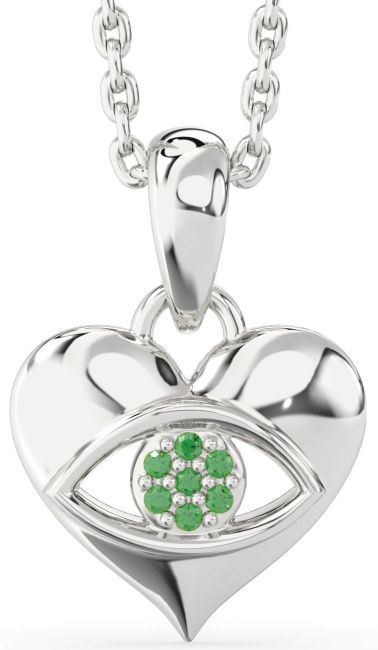 Emerald Platinum Evil Eye Heart Necklace