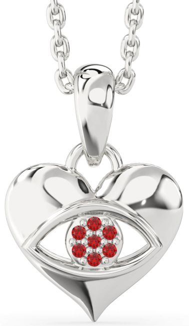 Ruby Platinum Evil Eye Heart Necklace