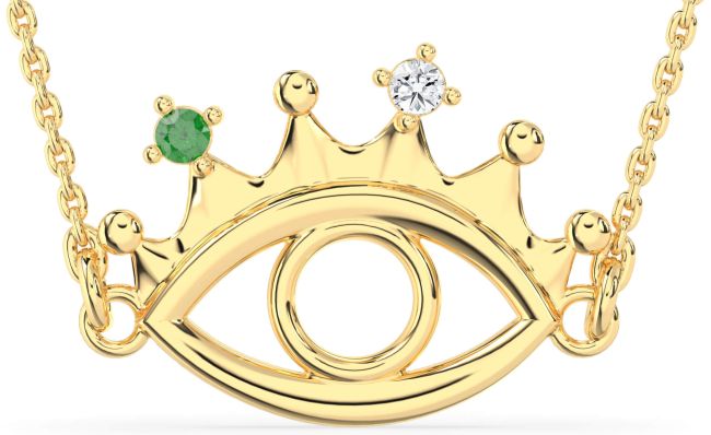 Large Gold Silver Evil Eye Crown Necklace