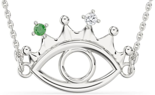 Large Platinum Evil Eye Crown Necklace