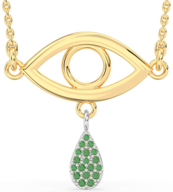 Emerald Gold Silver Evil Eye Necklace