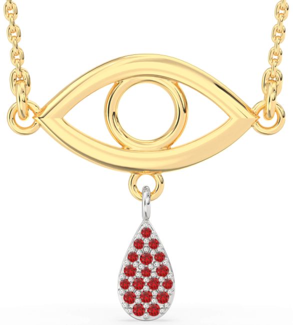 Ruby Gold Silver Evil Eye Necklace