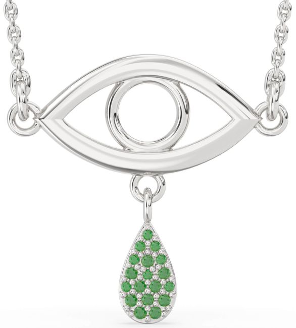 Emerald Platinum Evil Eye Necklace