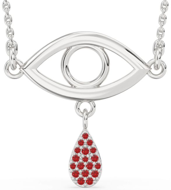 Ruby Platinum Evil Eye Necklace