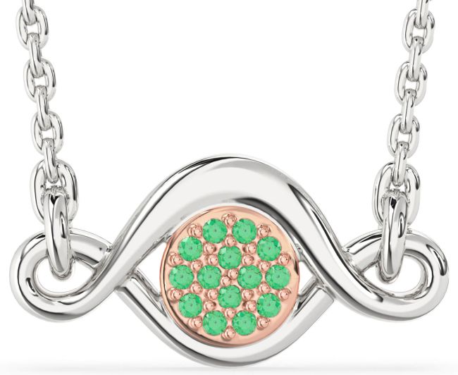 Emerald White Rose Gold Infinity Evil Eye Necklace
