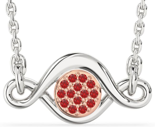 Ruby Silver & 10K Rose Gold Infinity Evil Eye Necklace