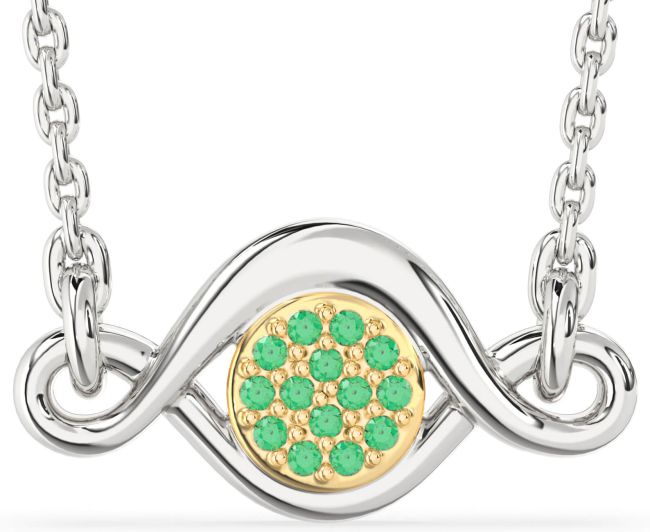 Emerald Platinum & Yellow Gold Infinity Evil Eye Necklace