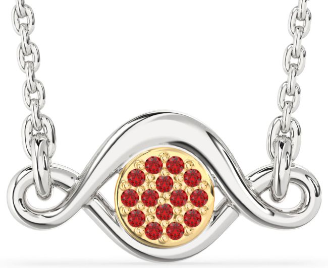 Ruby Gold Silver Infinity Evil Eye Necklace