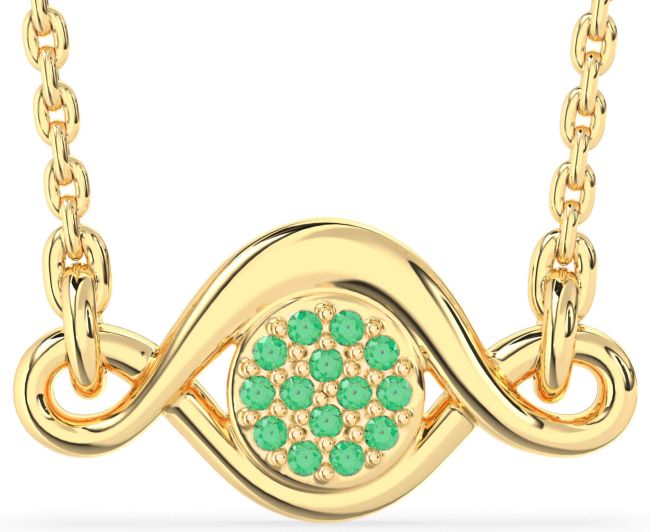 Emerald Gold Silver Infinity Evil Eye Necklace