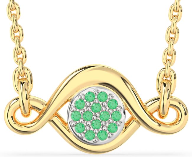 Emerald Gold Silver Infinity Evil Eye Necklace