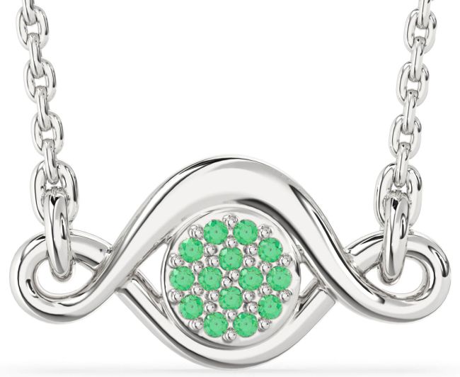 Emerald White Gold Infinity Evil Eye Necklace